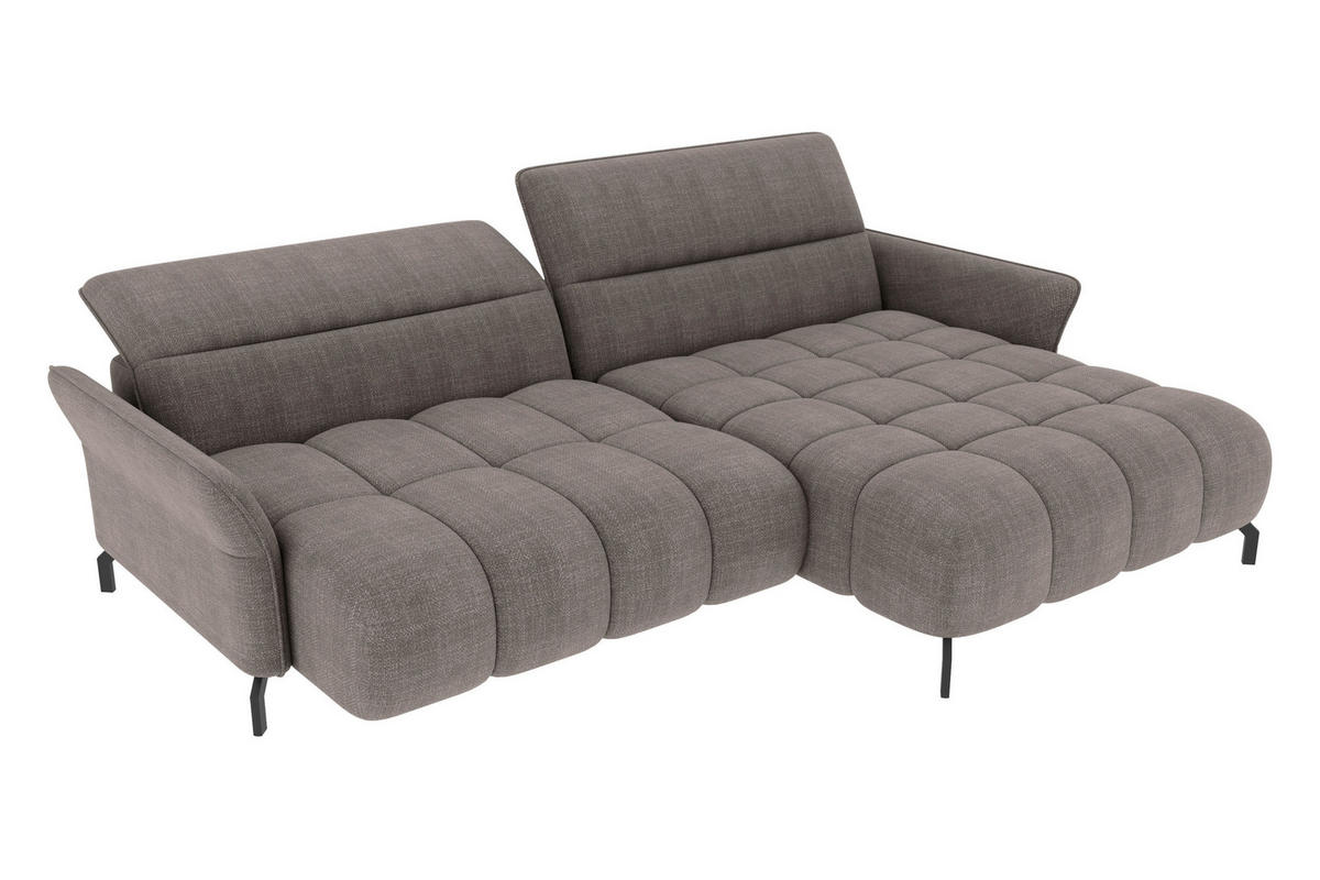 ECKSOFA Taupe Flachgewebe Rücken echt, Kopfteilverstellung, Sitztiefenverstellung  - Taupe/Schwarz, KONVENTIONELL, Textil/Metall (272/175cm) - Carryhome