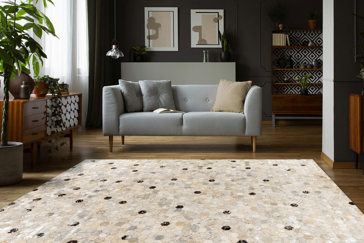 LEDERTEPPICH 80/150 cm Grau, Silberfarben  - Silberfarben/Grau, KONVENTIONELL, Leder/Textil (80/150cm)