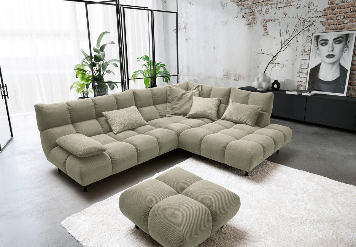 ECKSOFA Ottomane rechts, Eckteil  Sandfarben Feincord  - Sandfarben/Schwarz, Design, Holz/Textil (288/215cm) - Pure Home Lifestyle