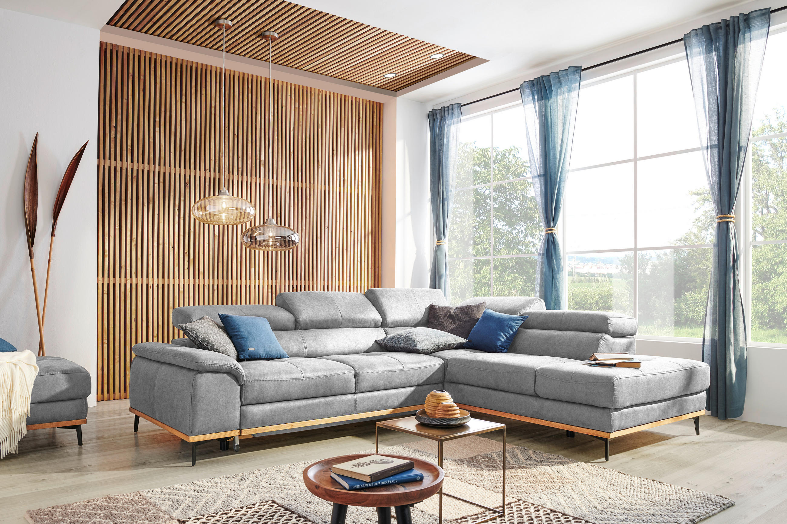 ECKSOFA in Webstoff Hellgrau  282/226 cm  - Hellgrau/Schwarz, Natur, Holz/Textil (282/226cm) - Novel