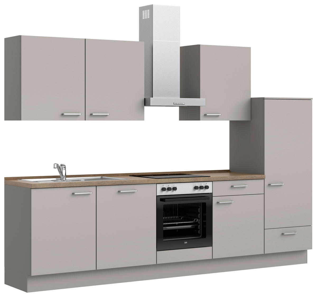KÜCHENBLOCK Touch 300 cm  in Grau, Eiche dunkel  - Eiche dunkel/Edelstahlfarben, MODERN, Holzwerkstoff/Metall (300cm) - Nobilia