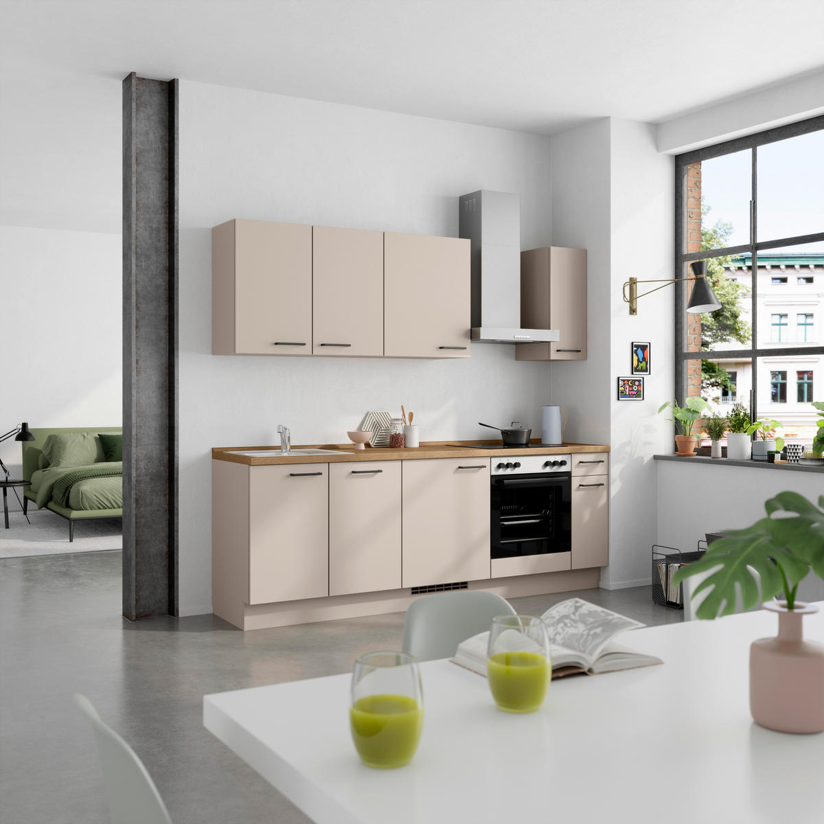 KÜCHENBLOCK Easytouch 240 cm  in Eichefarben, Sandfarben  - Sandfarben/Eichefarben, MODERN, Holzwerkstoff/Metall (240cm) - Nobilia