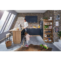 EINBAUKÜCHE   - Eichefarben/Anthrazit, Basics, Holzwerkstoff - Welnova