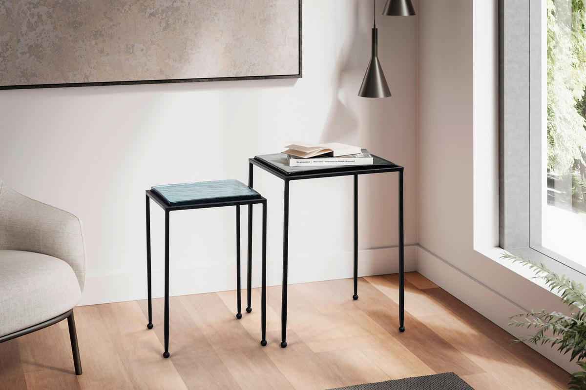 SATZTISCH in Glas  - Blau/Schwarz, Design, Glas/Metall - MID.YOU