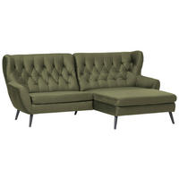 ECKSOFA in Mikrofaser Olivgrün  237/165 cm  - Schwarz/Olivgrün, Design, Holz/Textil (237/165cm) - Stylife