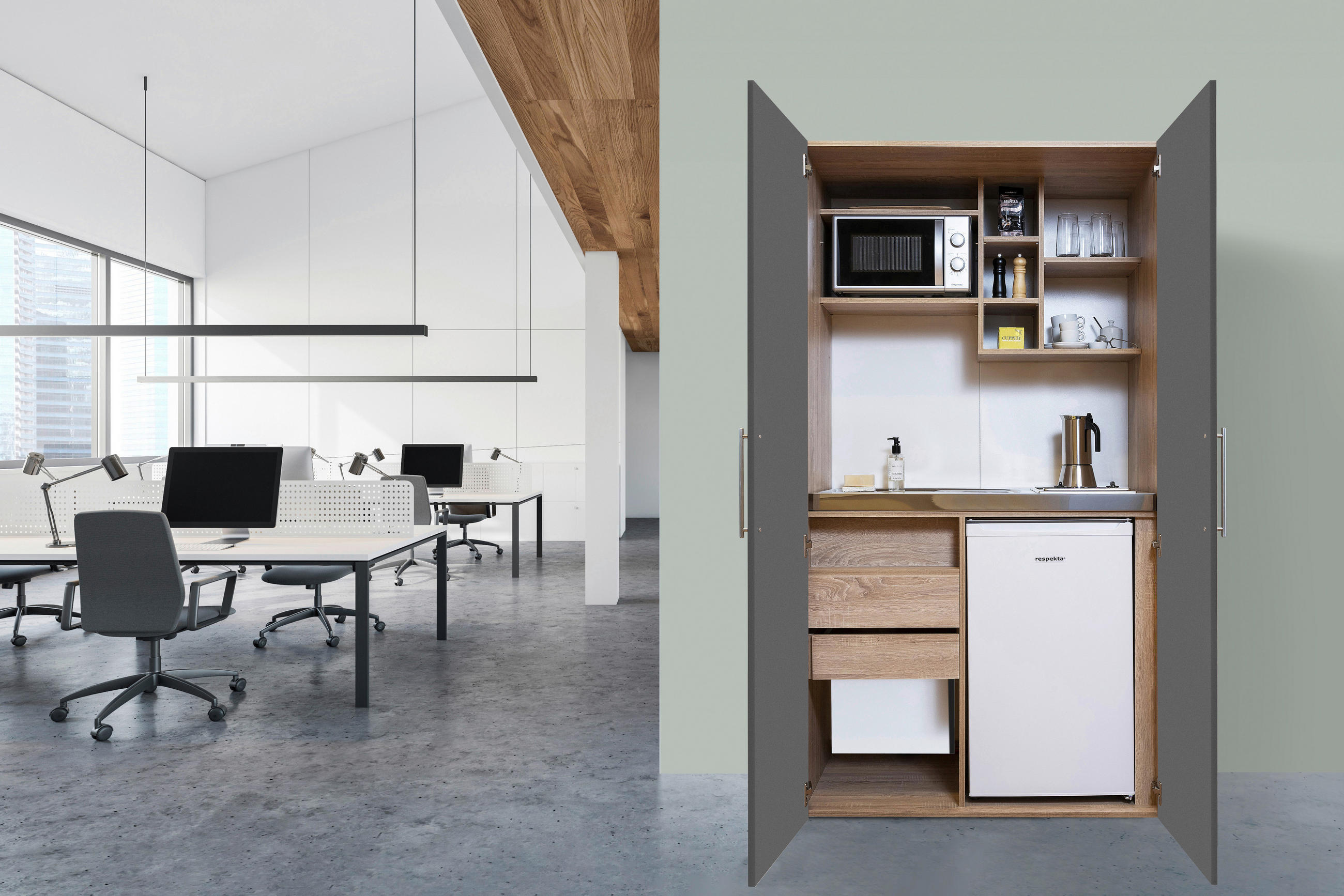 SCHRANKKÜCHE  104/193/67 cm  in Grau, Eichefarben  - Edelstahlfarben/Eichefarben, Basics, Holzwerkstoff/Metall (104/193/67cm) - Respekta