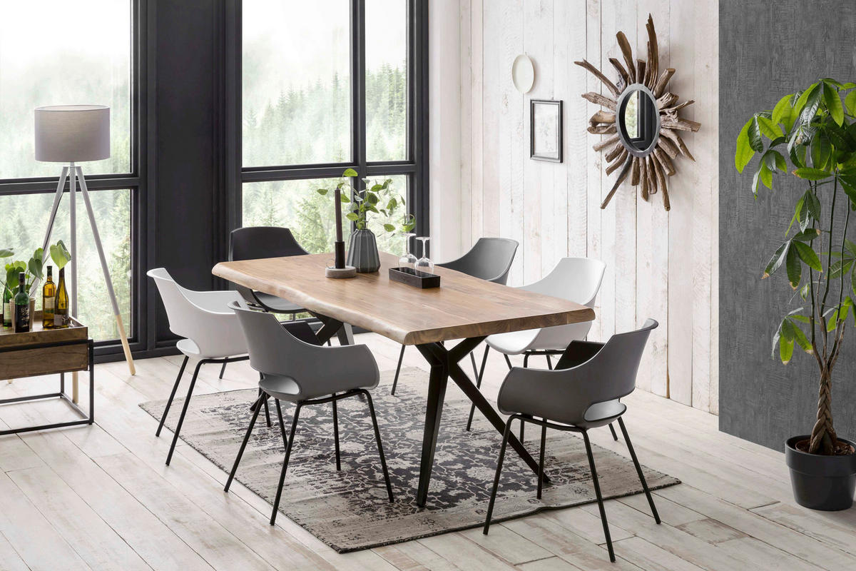 ESSTISCH 200/100/78,5 cm Echtholz  Holz, Metall rechteckig Naturfarben, Schwarz  - Schwarz/Naturfarben, MODERN, Holz/Metall (200/100/78,5cm) - MID.YOU