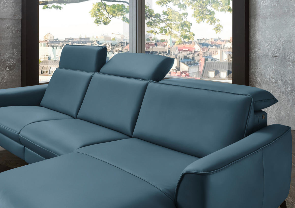 ECKSOFA in Echtleder Blau  - Blau/Schwarz, Natur, Leder/Metall (281/168cm) - Valdera