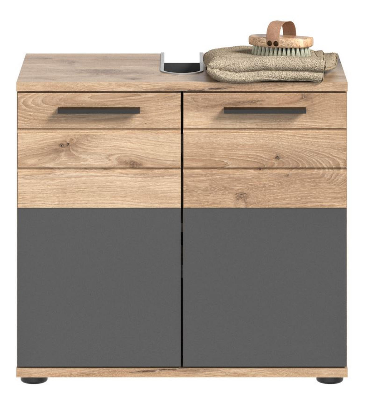 WASCHBECKENUNTERSCHRANK 60/56/34 cm  - Eichefarben/Schwarz, MODERN, Holzwerkstoff/Kunststoff (60/56/34cm) - MID.YOU