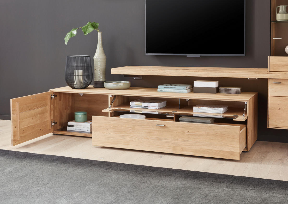 WOHNWAND  in Wildeiche  304/179/55 cm  - Wildeiche, Natur, Glas/Holz (304/179/55cm) - Valnatura