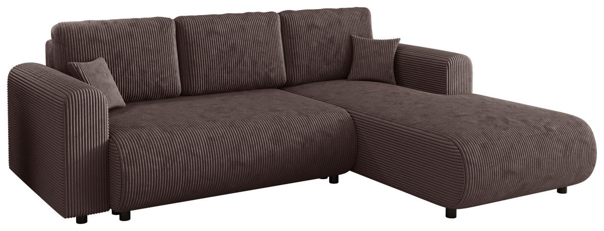 ECKSOFA inkl. Funktionen Dunkelbraun Cord  - Dunkelbraun/Schwarz, KONVENTIONELL, Kunststoff/Textil (260/200cm) - Xora