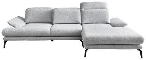 ECKSOFA in Webstoff Hellgrau  289/180 cm  - Hellgrau/Schwarz, Design, Textil/Metall (289/180cm) - Stylife