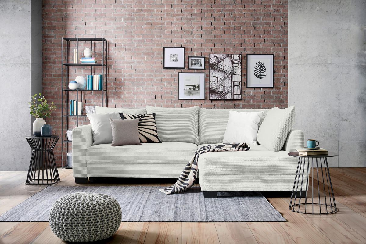 ECKSOFA in Cord Naturfarben  - Schwarz/Naturfarben, Konventionell, Holz/Textil (267/181cm) - Carryhome