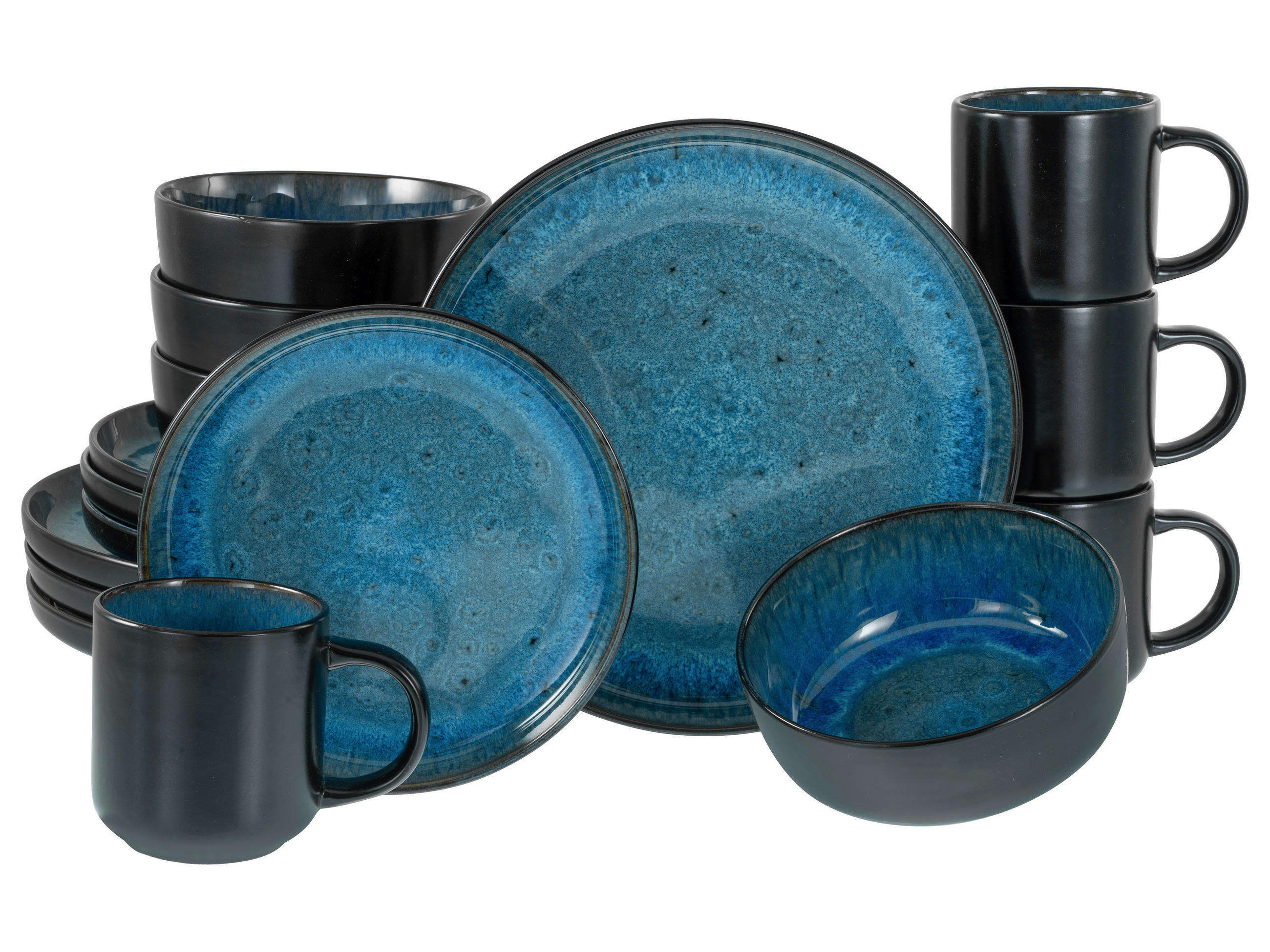 KOMBISERVICE Schwarz, Hellblau Nordic Fjord Beige 16-teilig 4 Personen  - Schwarz/Hellblau, Basics, Keramik - Creatable