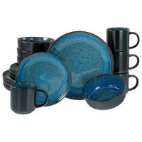 KOMBISERVICE Schwarz, Hellblau Nordic Fjord Beige 16-teilig 4 Personen  - Schwarz/Hellblau, Basics, Keramik - Creatable