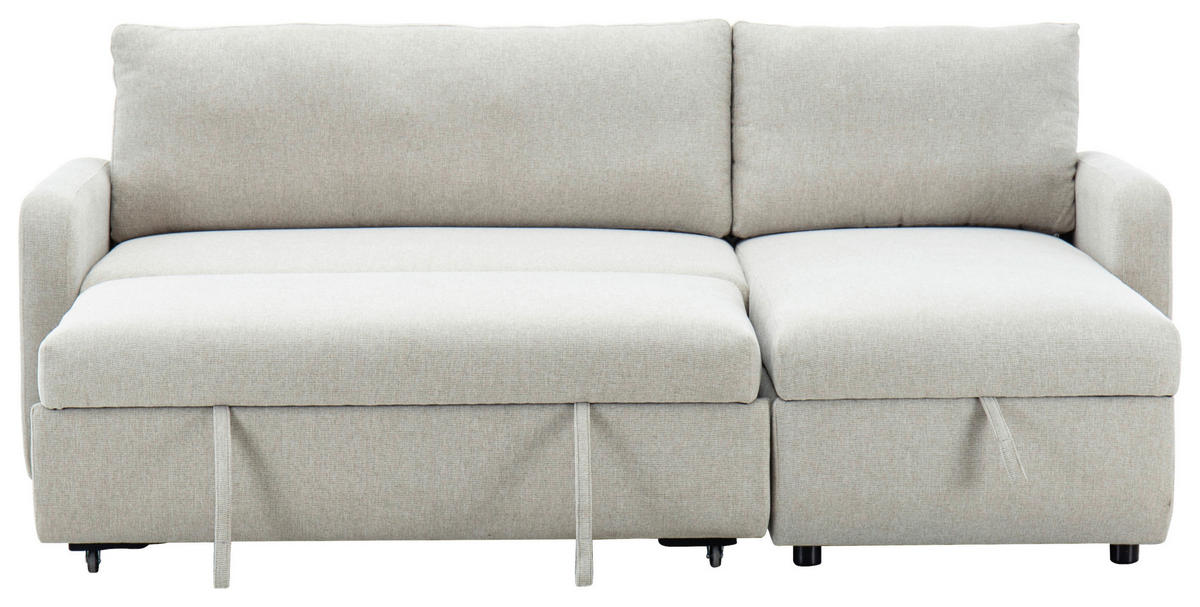 ECKSOFA Leinenoptik Beige  - Beige/Schwarz, Design, Kunststoff/Textil (152,5/225,5cm) - Livetastic