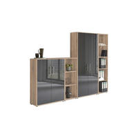 AKTENSCHRANK Sonoma Eiche, Anthrazit Hochglanz  - Anthrazit Hochglanz/Sonoma Eiche, MODERN, Holzwerkstoff (257/186/33cm) - MID.YOU