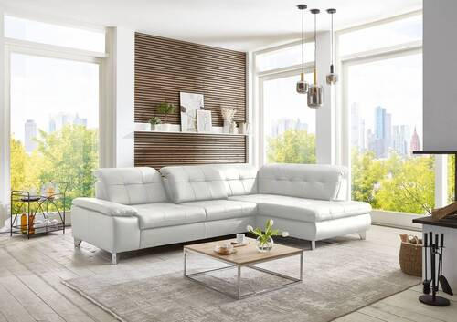 ECKSOFA in Echtleder Weiss  - Weiss/Alufarben, Design, Leder/Metall (309/211cm) - Beldomo Speed