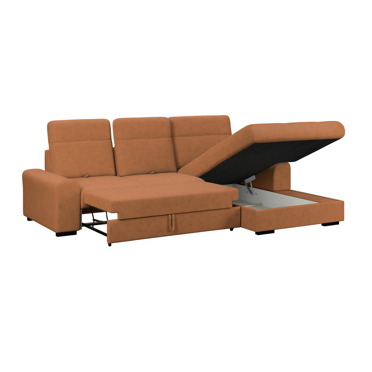 ECKSOFA Terracotta Chenille Rücken echt, Kopfteilverstellung  - Terracotta/Schwarz, KONVENTIONELL, Holz/Textil (286/203cm) - MID.YOU