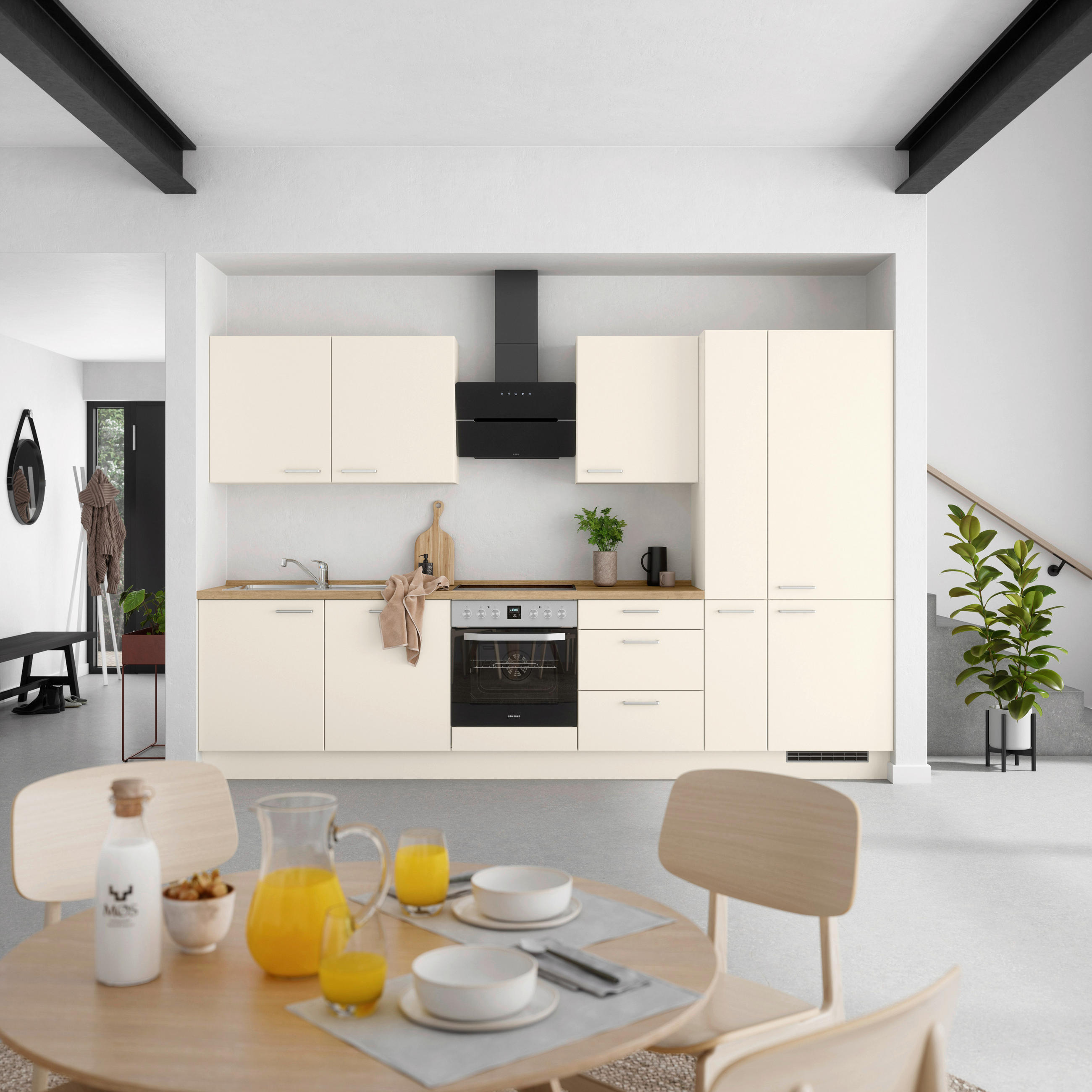 KÜCHENLEERBLOCK 330 cm   in Eichefarben, Magnolie  - Edelstahlfarben/Eichefarben, MODERN, Holzwerkstoff/Metall (330cm) - Nobilia