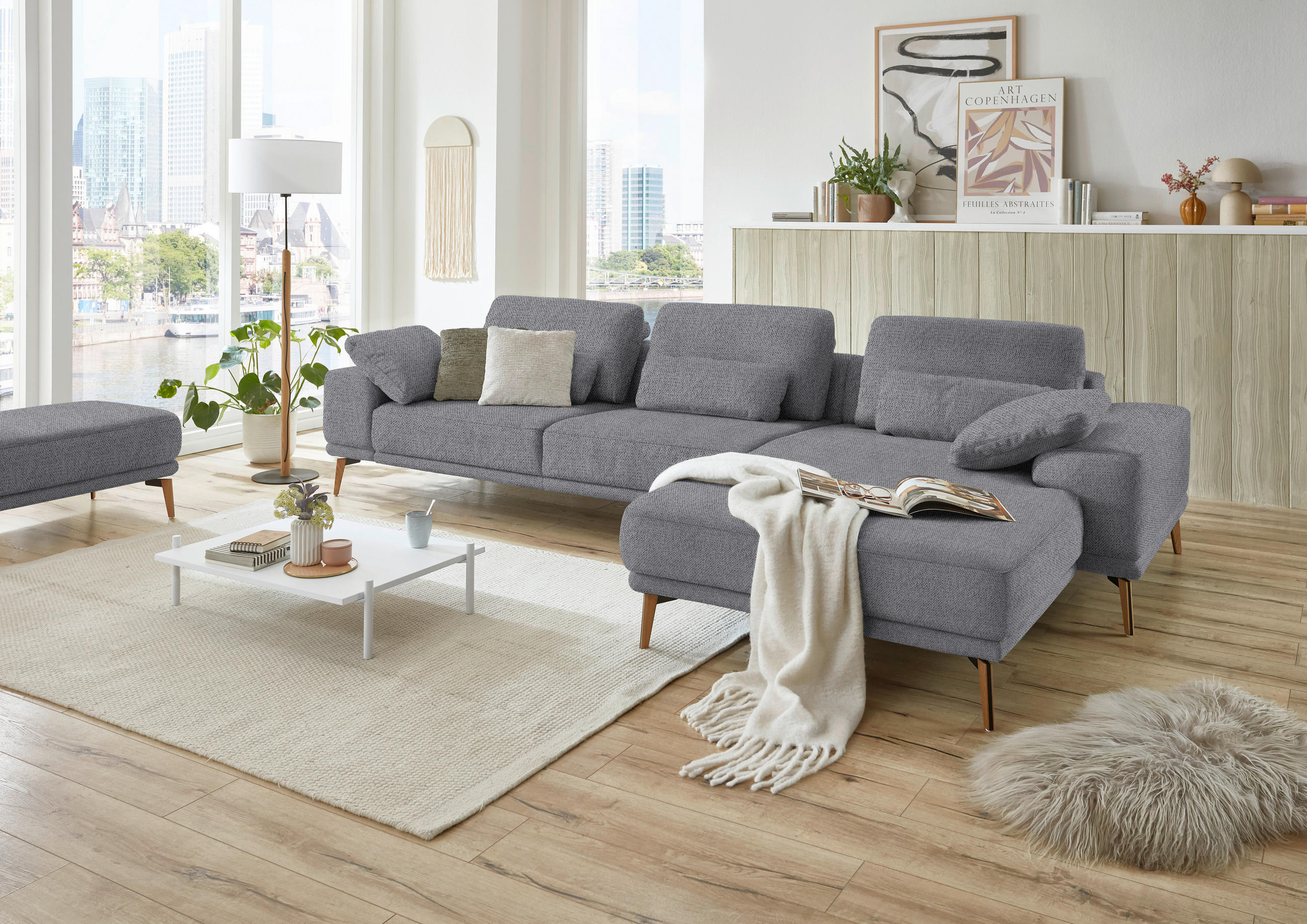 ECKSOFA in Flachgewebe Grau  - Wildeiche/Grau, Design, Holz/Textil (334/193cm) - Niels Andersson