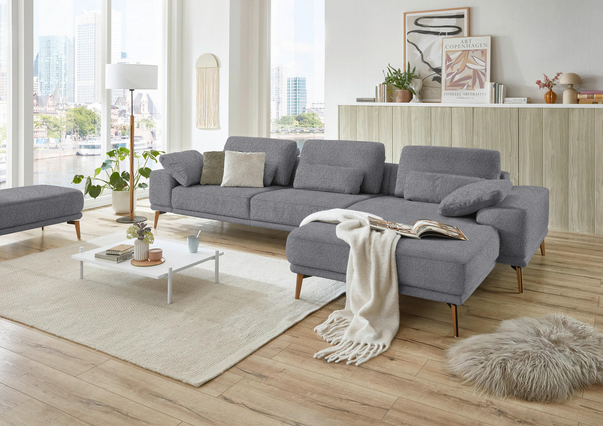 ECKSOFA in Flachgewebe Grau  334/193 cm  - Wildeiche/Grau, Design, Holz/Textil (334/193cm) - Niels Andersson