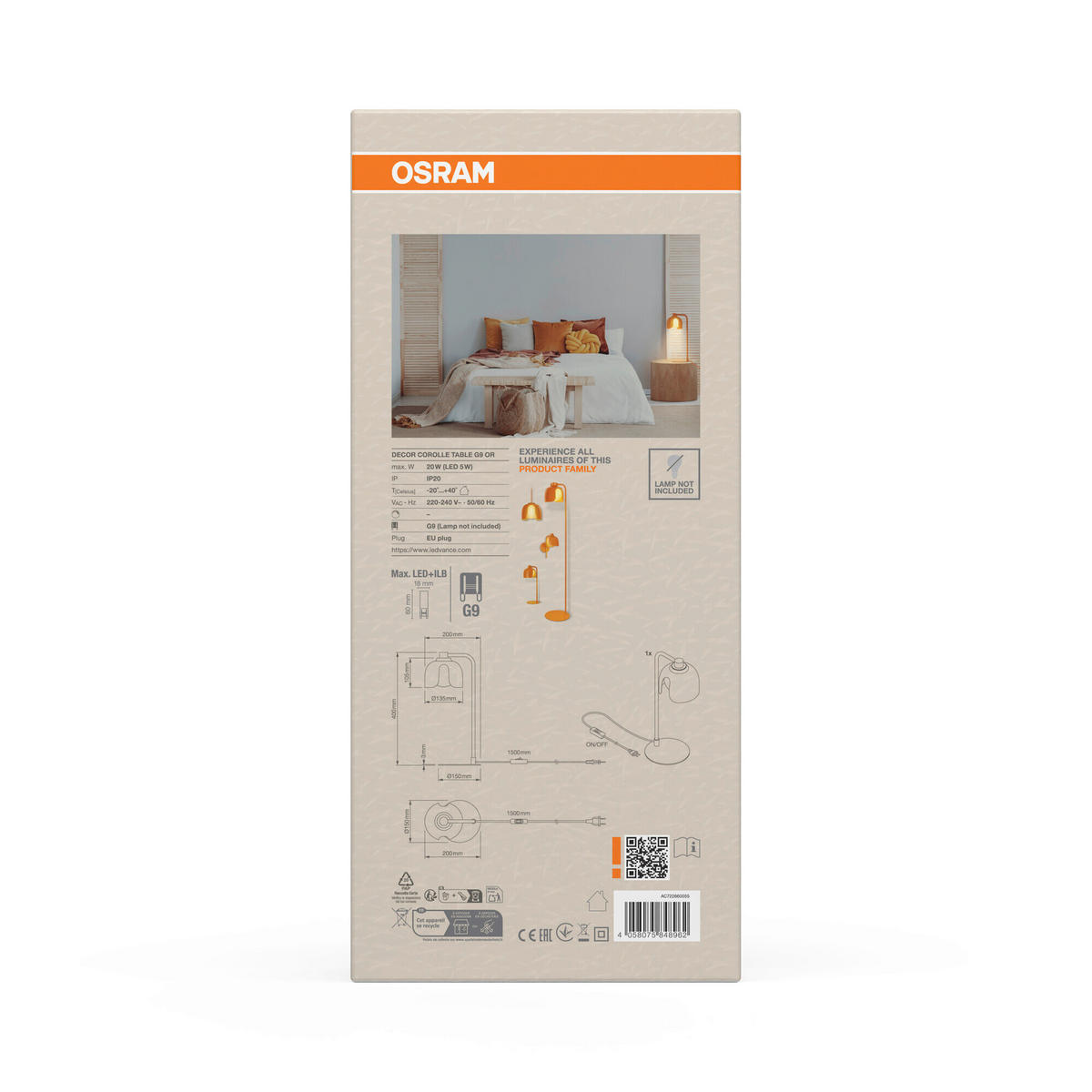 TISCHLEUCHTE 15/20/40 cm   - Orange, Basics, Glas/Metall (15/20/40cm) - Osram