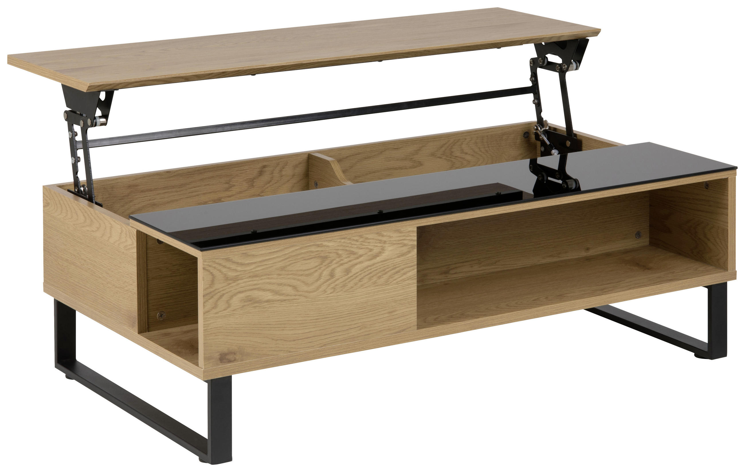 COUCHTISCH Farbglas 110/60/35 cm rechteckig Schwarz, Eichefarben  - Eichefarben/Schwarz, Design, Glas/Holzwerkstoff (110/60/35cm) - Livetastic