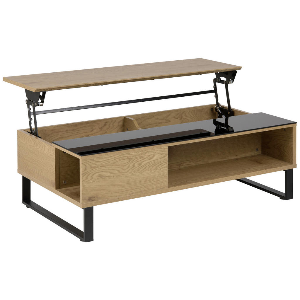 Thumbnail - Livetastic Couchtisch, Schwarz, Eiche, Metall, Glas, Holzwerkstoff, rechteckig, eckig, Kufe, 60x35x110 cm, Stauraum, Woh...