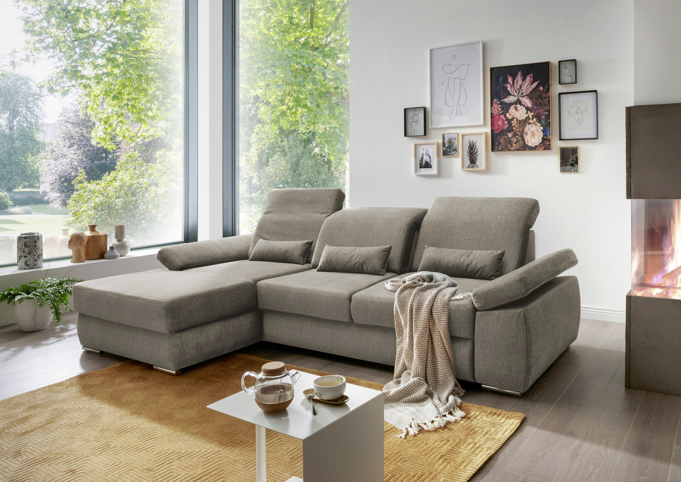 ECKSOFA Hellbraun Velours  - Hellbraun/Chromfarben, MODERN, Holz/Textil (188/295cm) - Livetastic