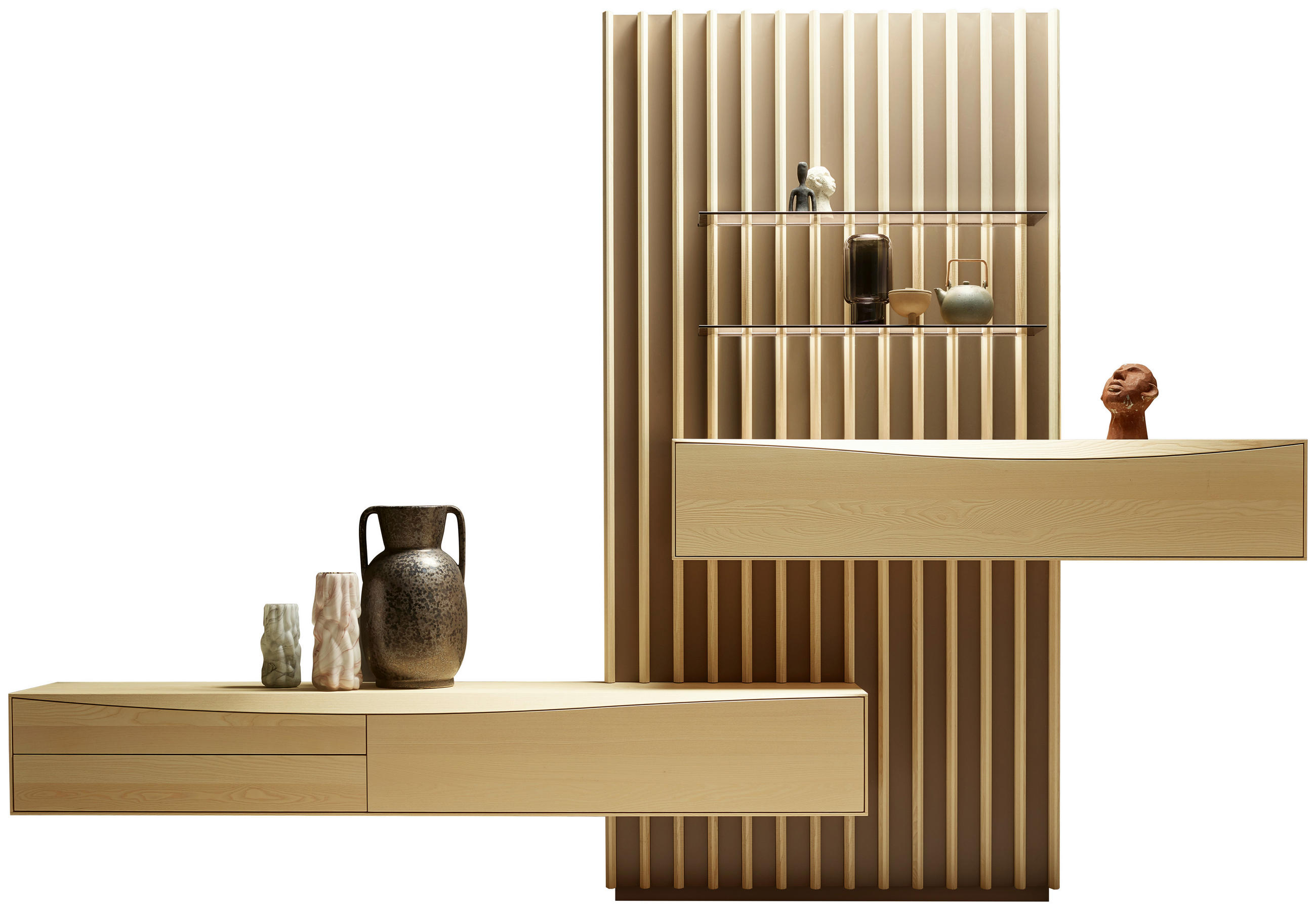 WOHNWAND  in Grau, Eschefarben  359,4/250/46 cm  - Eschefarben/Grau, Design, Glas/Holz (359,4/250/46cm) - Anrei