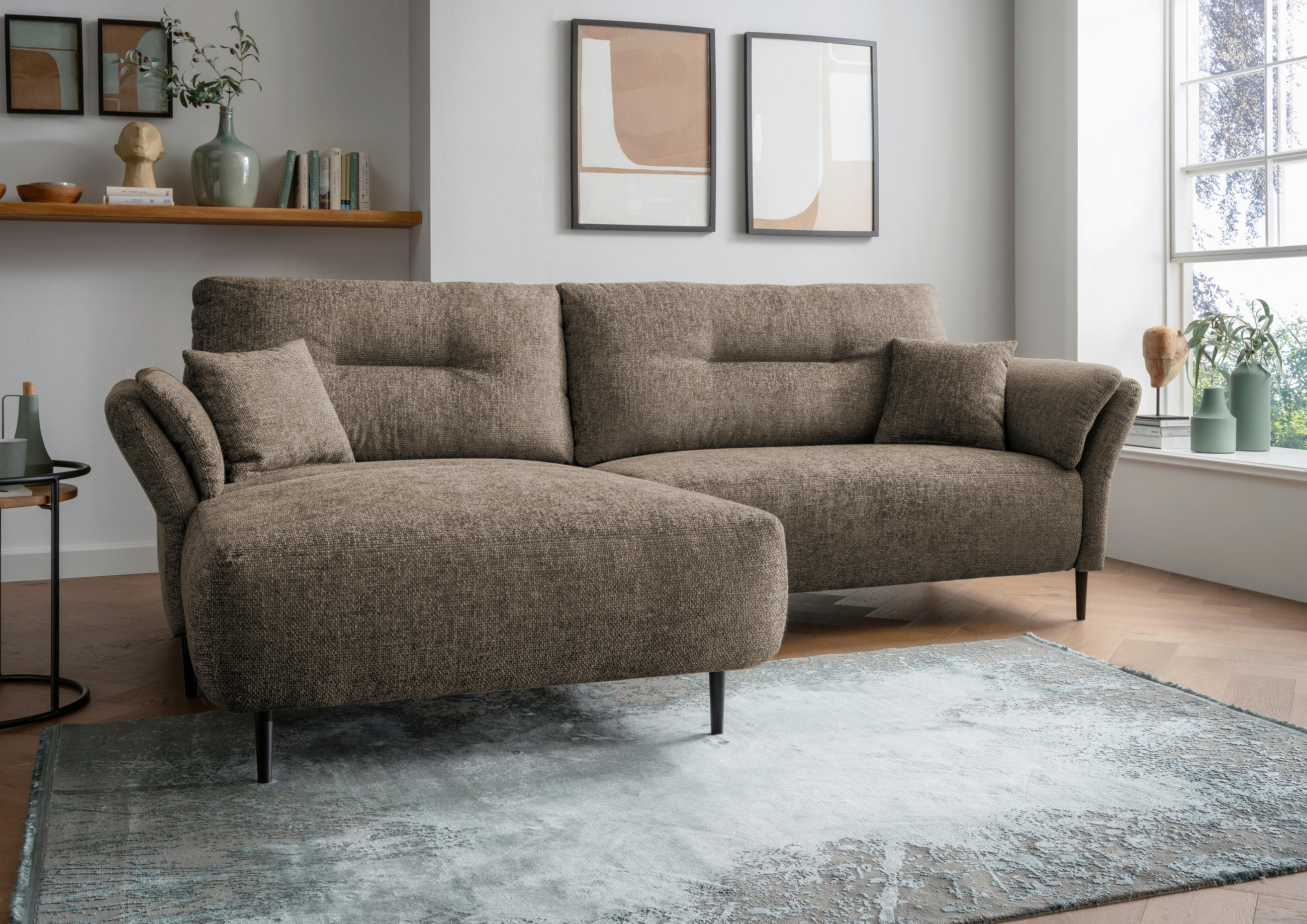 ECKSOFA Cappuccino Struktur  - Schwarz/Cappuccino, MODERN, Holz/Textil (269/172cm) - MID.YOU