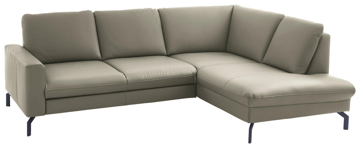 ECKSOFA Echtleder Hellgrau  - Hellgrau/Schwarz, Design, Leder/Metall (250/194cm) - Beldomo Premium