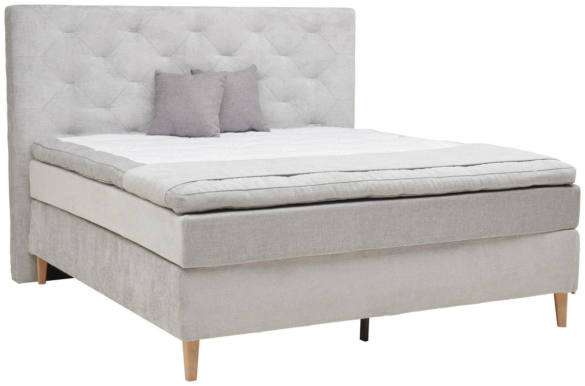 BOXSPRINGBETT 180/200 cm  in Hellgrau  - Eichefarben/Hellgrau, Konventionell, Holz/Textil (180/200cm) - Welnova