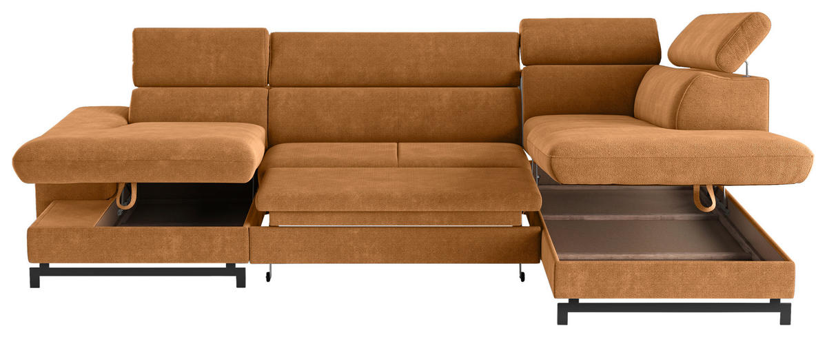 WOHNLANDSCHAFT in Chenille Cognac  - Cognac/Schwarz, Textil/Metall (165/328/215cm) - MID.YOU