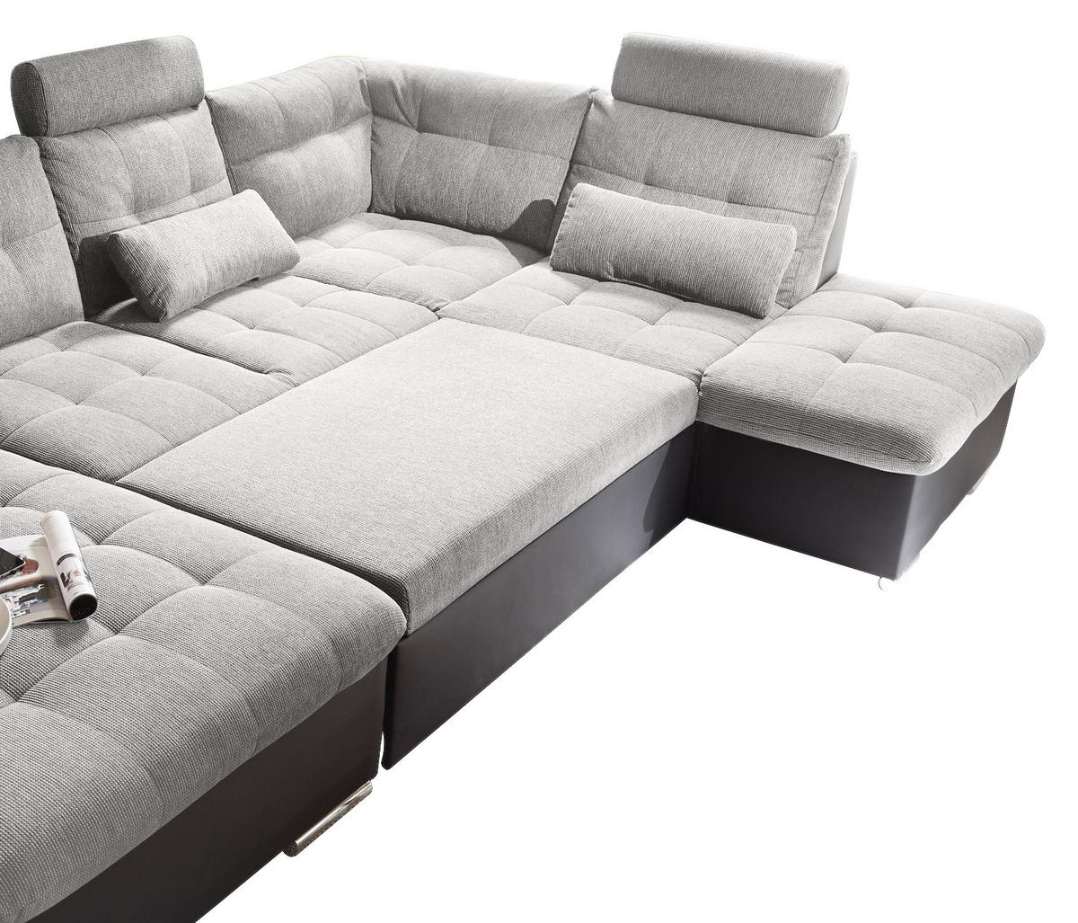 WOHNLANDSCHAFT in Webstoff Schwarz, Silberfarben  - Silberfarben/Schwarz, MODERN, Holzwerkstoff/Textil (170/324/218cm) - MID.YOU