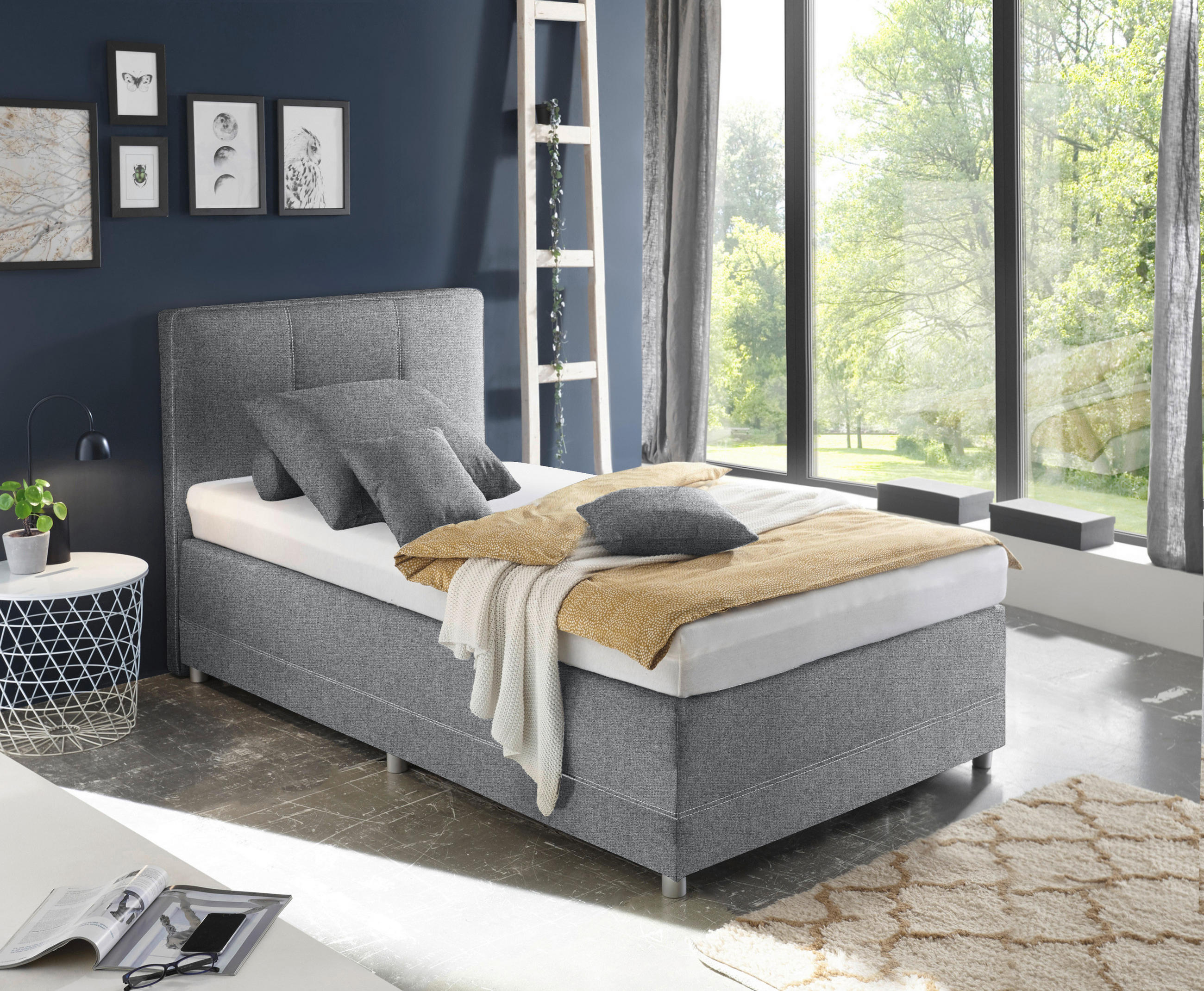 BOXSPRINGBETT 120/200 cm  in Grau  - Silberfarben/Grau, MODERN, Holzwerkstoff/Kunststoff (120/200cm) - MID.YOU