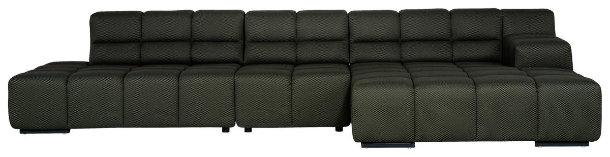 ECKSOFA Olivgrün Flachgewebe  - Schwarz/Olivgrün, Design, Textil/Metall (356/169cm) - Designwerk