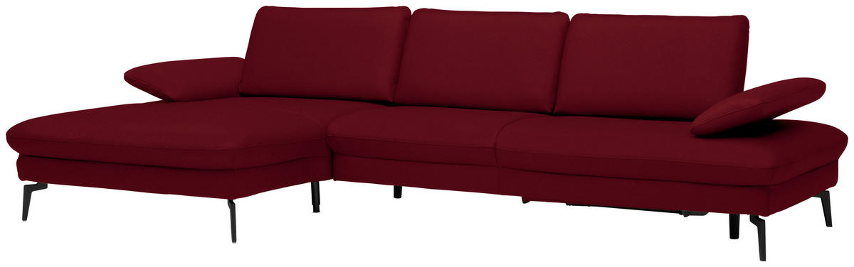 ECKSOFA in Echtleder Dunkelrot  - Schwarz/Dunkelrot, Design, Leder/Metall (157/325cm) - Dieter Knoll