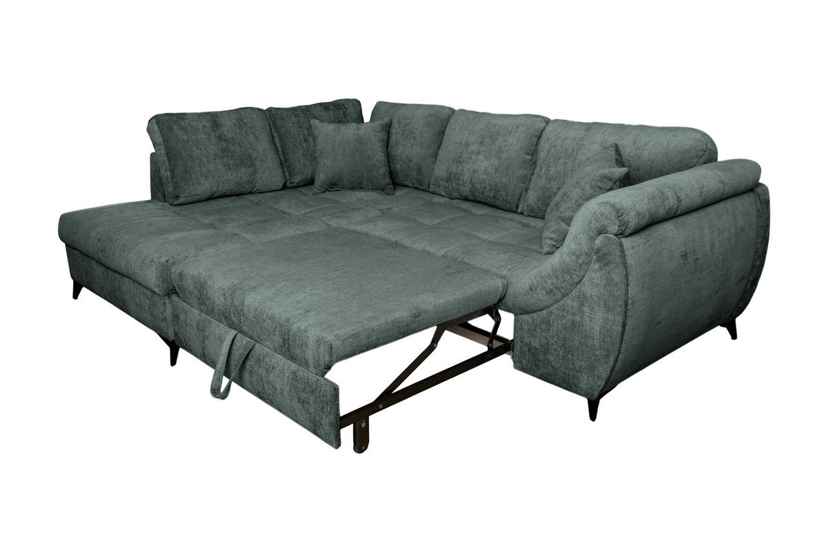 ECKSOFA LIVANO Grün Chenille Liegefläche im Originalstoff  - Schwarz/Grün, Design, Textil/Metall (190/250cm) - P & B