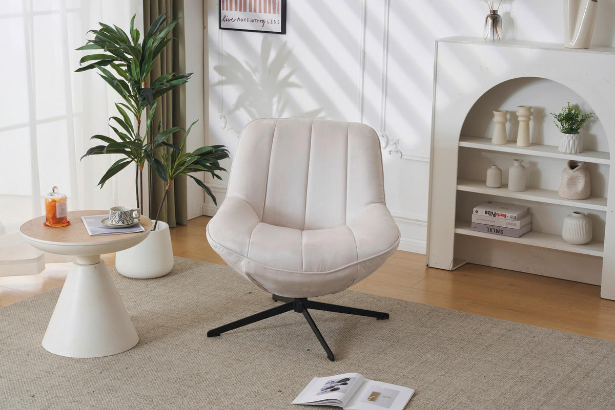 SESSEL Mikrofaser Creme    - Creme/Schwarz, MODERN, Textil/Metall (74/79/76cm) - MID.YOU