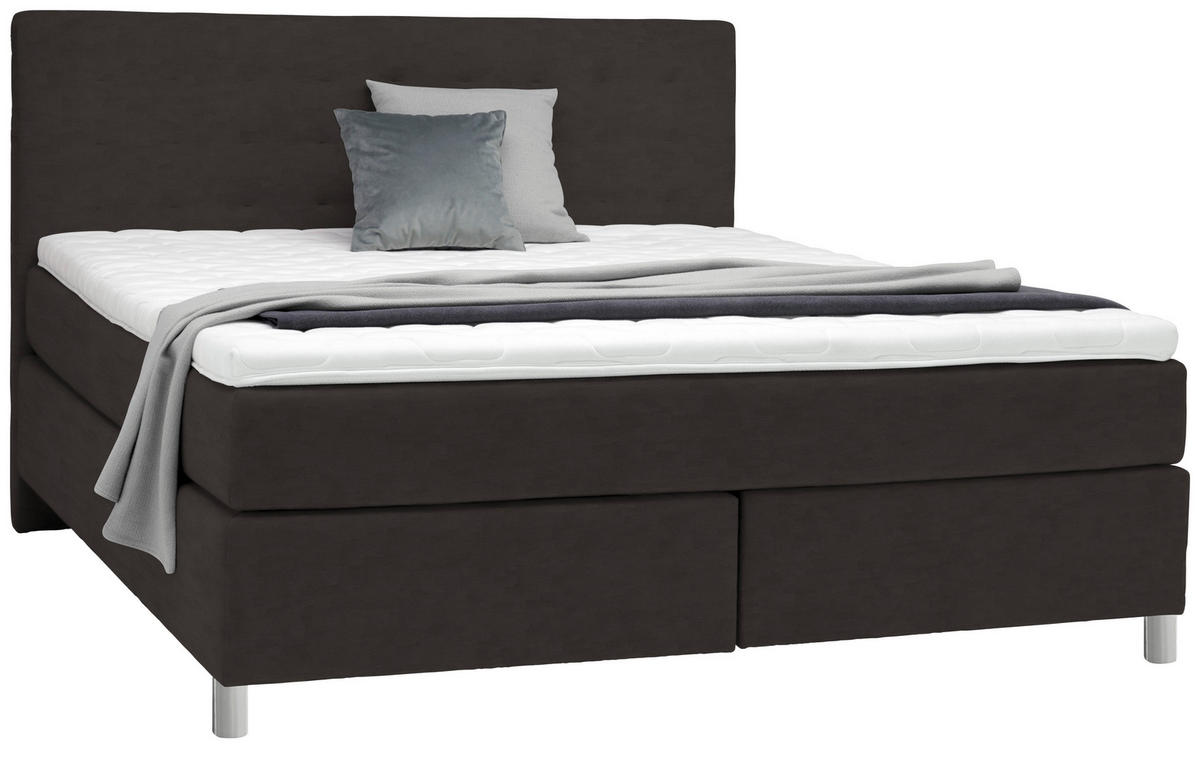 BOXSPRINGBETT 180/200 cm  in Dunkelbraun  - Chromfarben/Dunkelbraun, Konventionell, Kunststoff/Textil (180/200cm) - Voleo