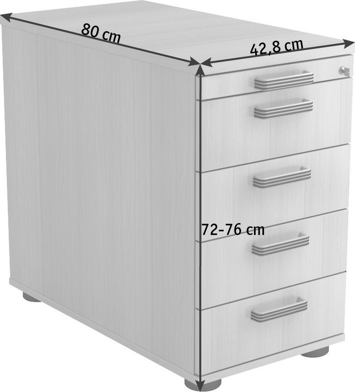 ANSTELLCONTAINER Eichefarben  - Eichefarben/Silberfarben, KONVENTIONELL, Holzwerkstoff/Kunststoff (42,8/72-76/80cm) - Venda