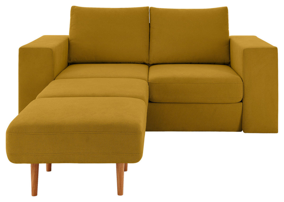 ZWEISITZER-SOFA inkl. Hocker in Webstoff Gelb  - Eichefarben/Gelb, Design, Holz/Textil (172/96/107cm) - LOOKS by W.Joop