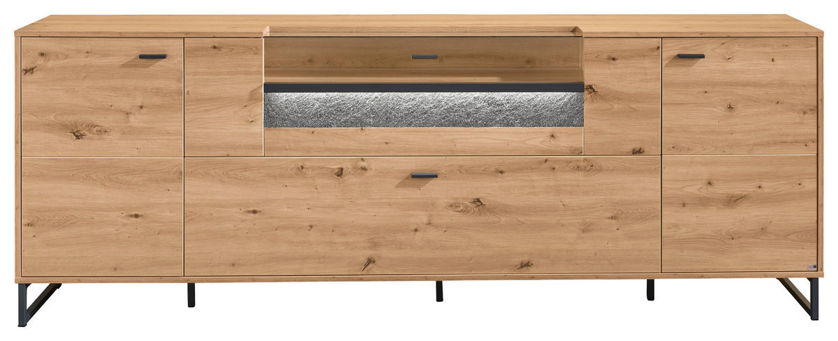 SIDEBOARD  in 228,6/82,9/43,8 cm  - Dunkelgrau/Eiche Artisan, Design, Glas/Holzwerkstoff (228,6/82,9/43,8cm) - SetOne by Musterring