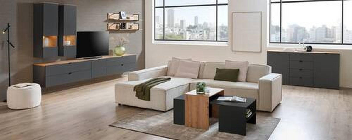 TV-ELEM 140/62/44 cm  - grafitszürke/fekete, Modern, faalapú anyag/fém (140/62/44cm) - Hom`in