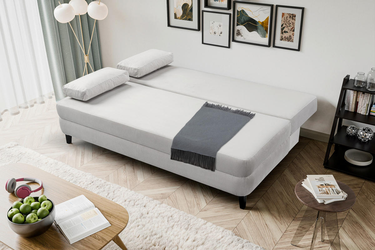 SCHLAFSOFA SORTO  mit Liegefunktion Cord Hellgrau  - Hellgrau/Schwarz, Basics, Holz/Textil (200/91/100cm) - MID.YOU