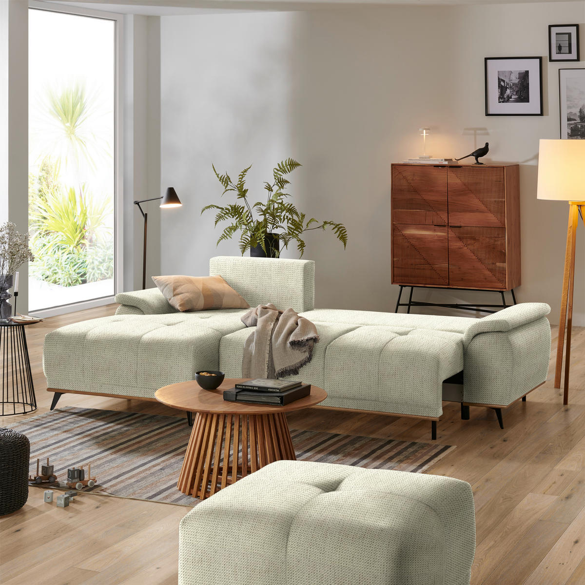 ECKSOFA in Chenille Beige  - Beige/Schwarz, Modern, Textil/Metall (168/262cm) - home24