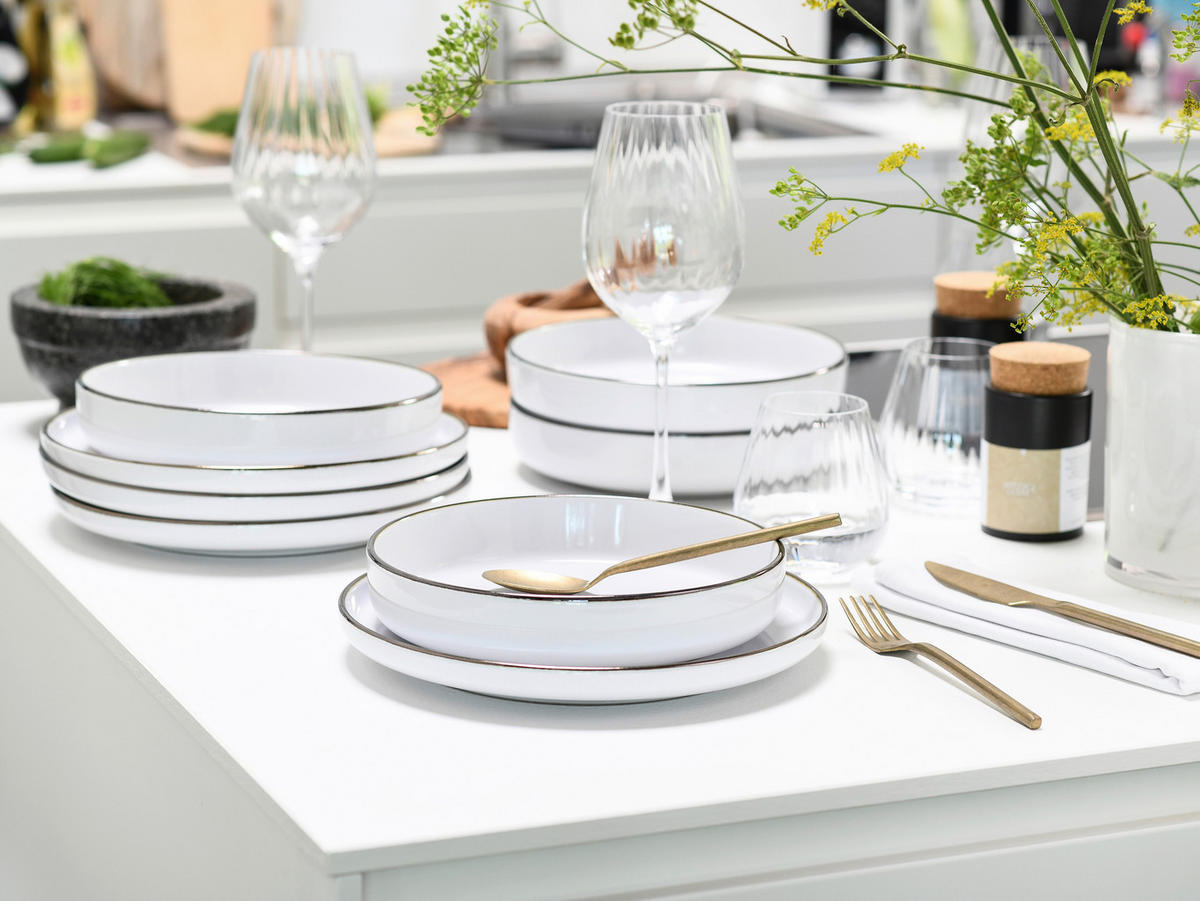 TAFELSERVICE Weiß, Goldfarben Nordic Festive Weiss 18-teilig  - Goldfarben/Weiß, Basics, Keramik - Creatable