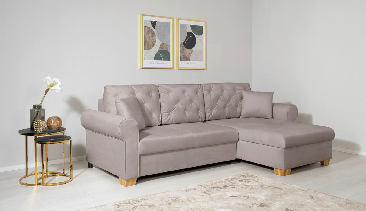 ECKSOFA in Taupe  - Taupe/Buchefarben, Design, Holz/Textil (266/161cm) - MID.YOU